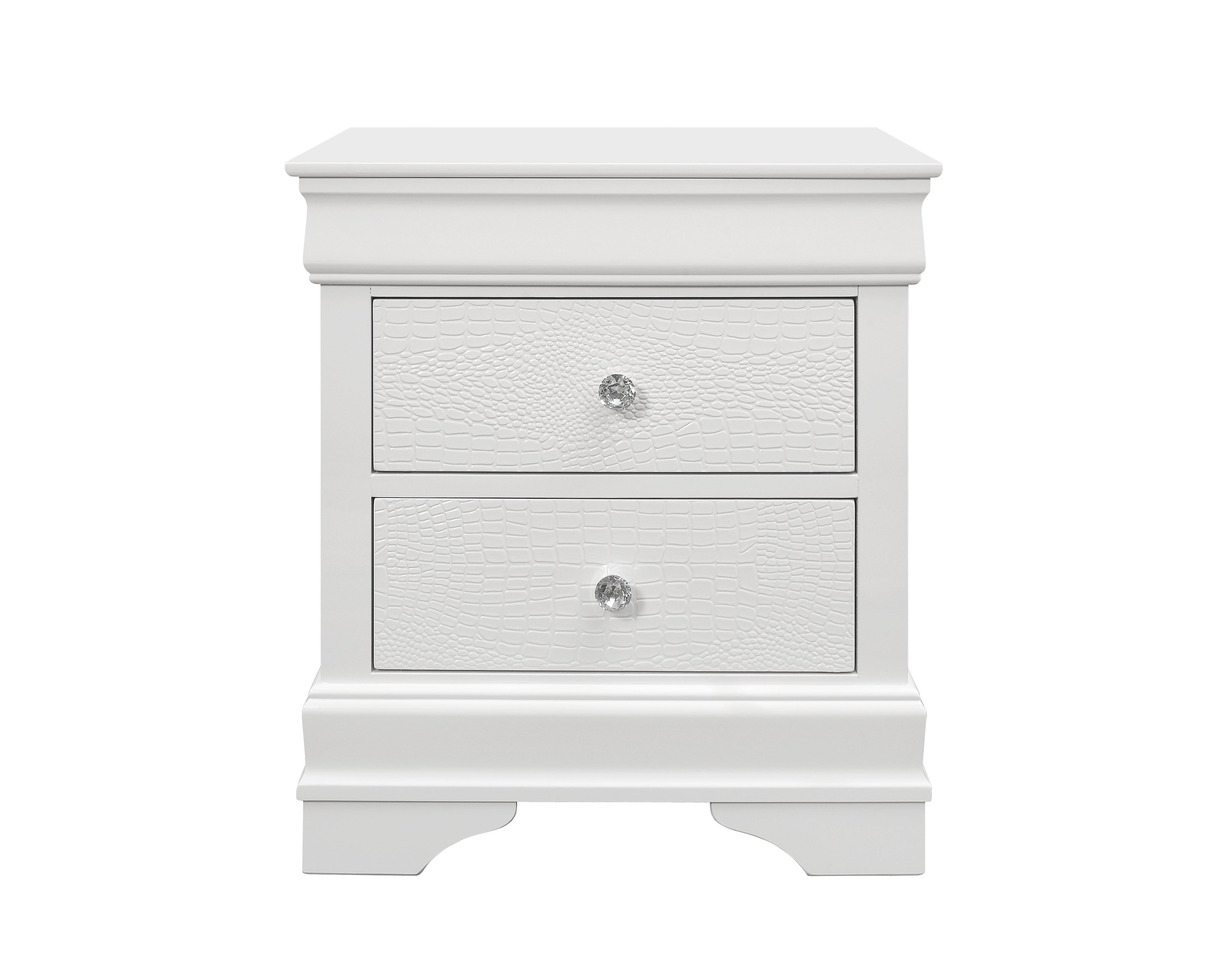 Shaker Nightstand, Metallic White - Crystal Accented Bedside Table ...