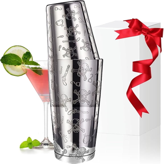 Shaker Set - 18oz & 28oz Stainless Steel Professional Two- Bartender Kit, Martini Shaker for Bar with Etched (Skull )