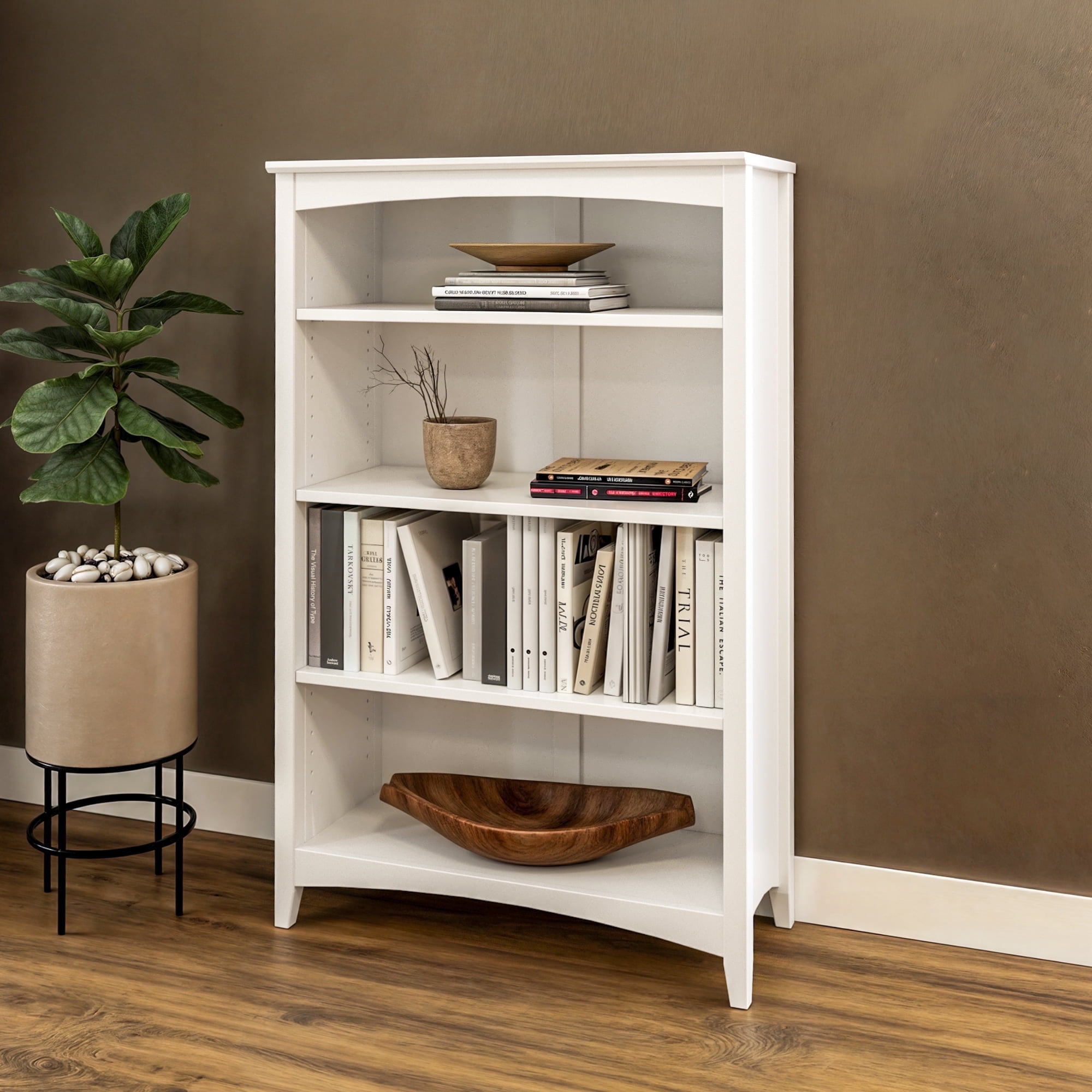 White Solid Pine Adjustable Shaker Style Bookcase, 48"