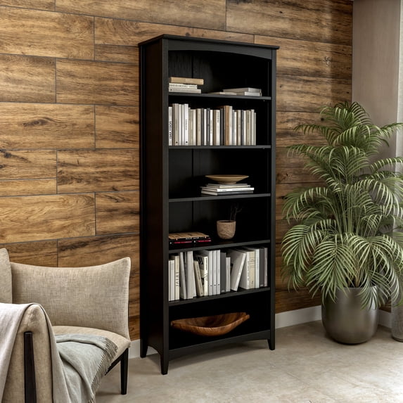 Shaker Style Bookcase - Black Finish - 72"H
