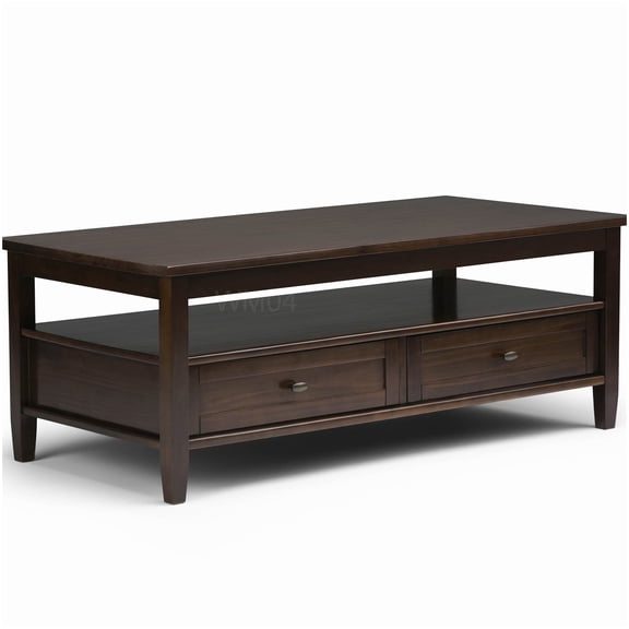 Shaker Style Cocktail Table with Storage, Dark Brown Wood Coffee Table for Condo Living Room