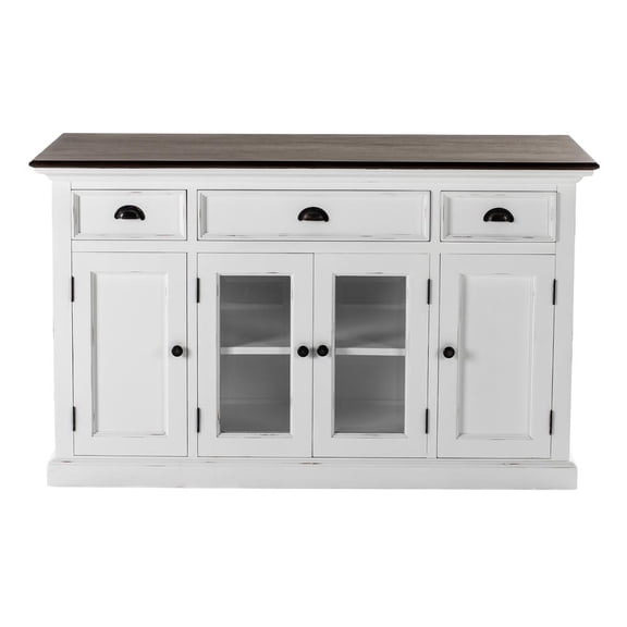 Shaker Style White Distress & Buffet with Glass Doors & Drawers, Belen Kox
