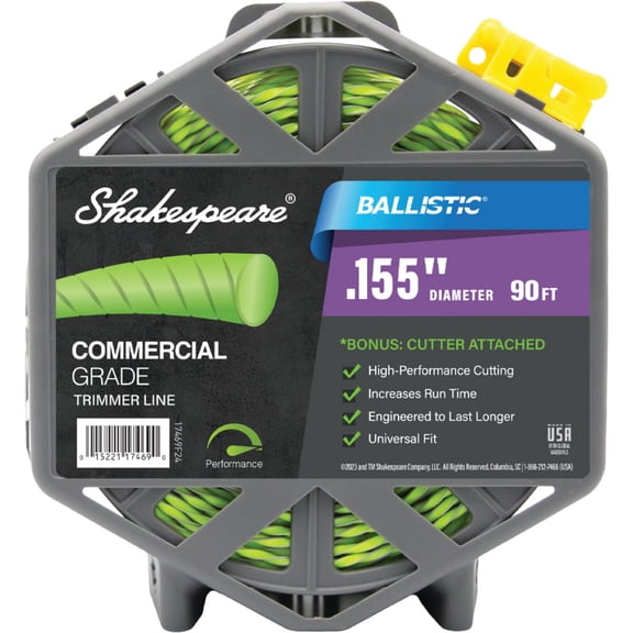 Shakespeare 17469 Ballistic Twist Trimmer Line 0.155 Inch x 90ft Nylon Green