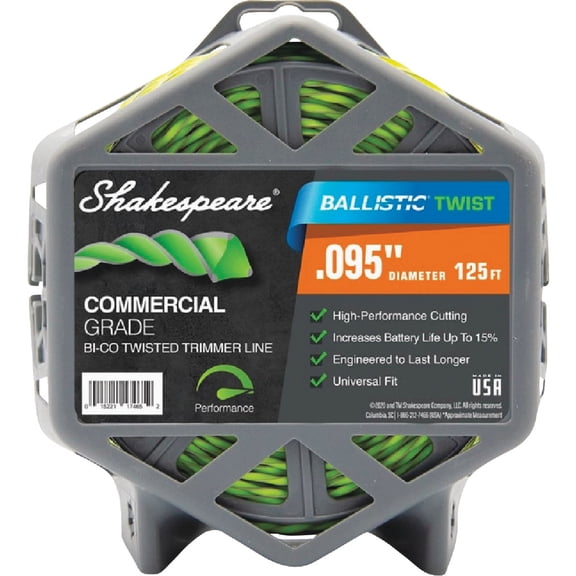 Shakespeare Mono Ballistic Twist Trimmer Line - 0.095" Twist-Shaped, 125 ft, Green