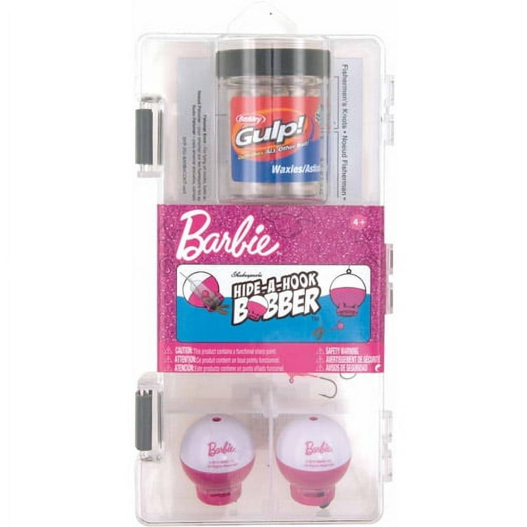 Shakespeare Barbie Hide-a-Hook Tackle Box and Fishing Kit, Small, Clear /  Pink
