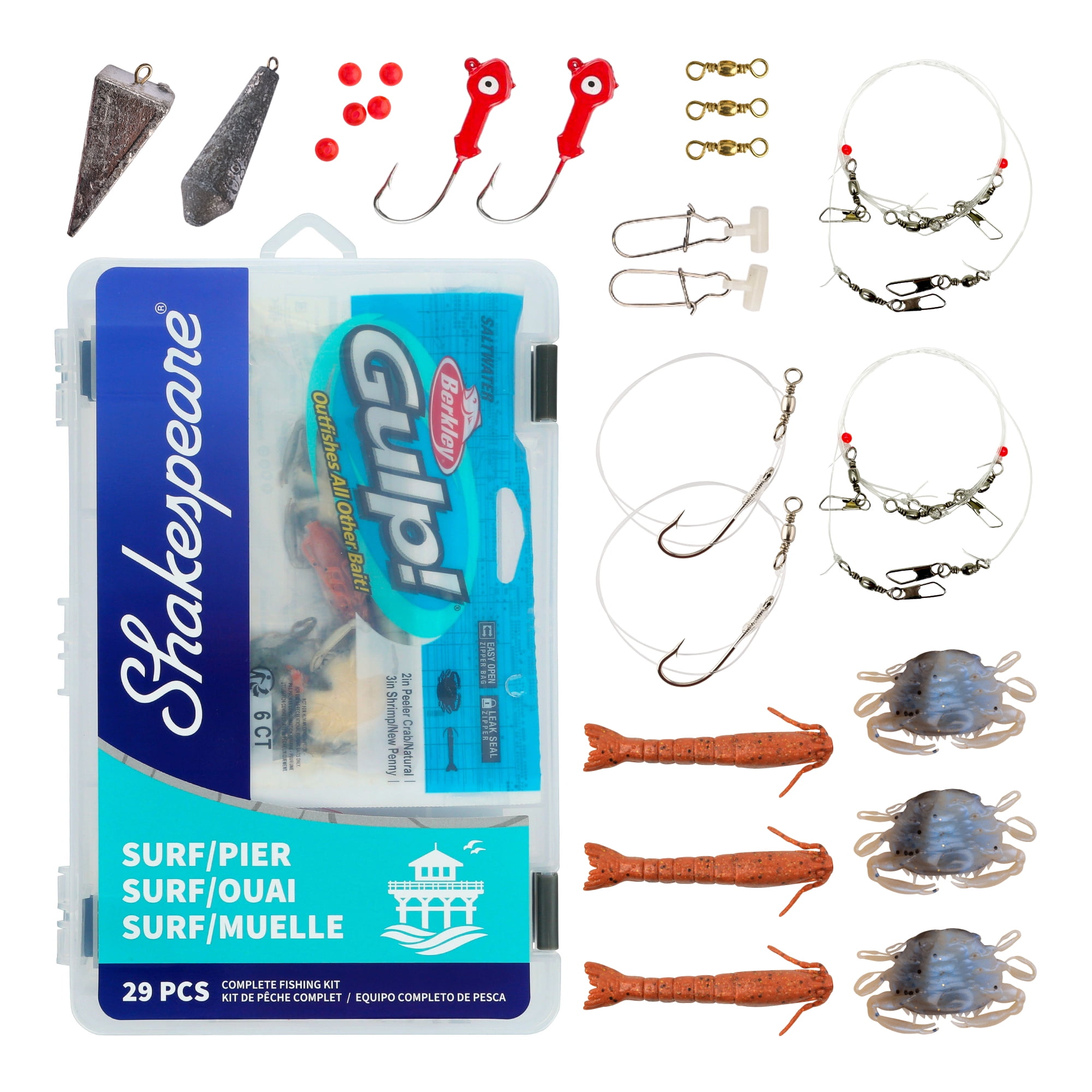Shakespeare Catch More Fish Surf Pier Tackle Box Kit, Fishing Tackle Box with Tackle