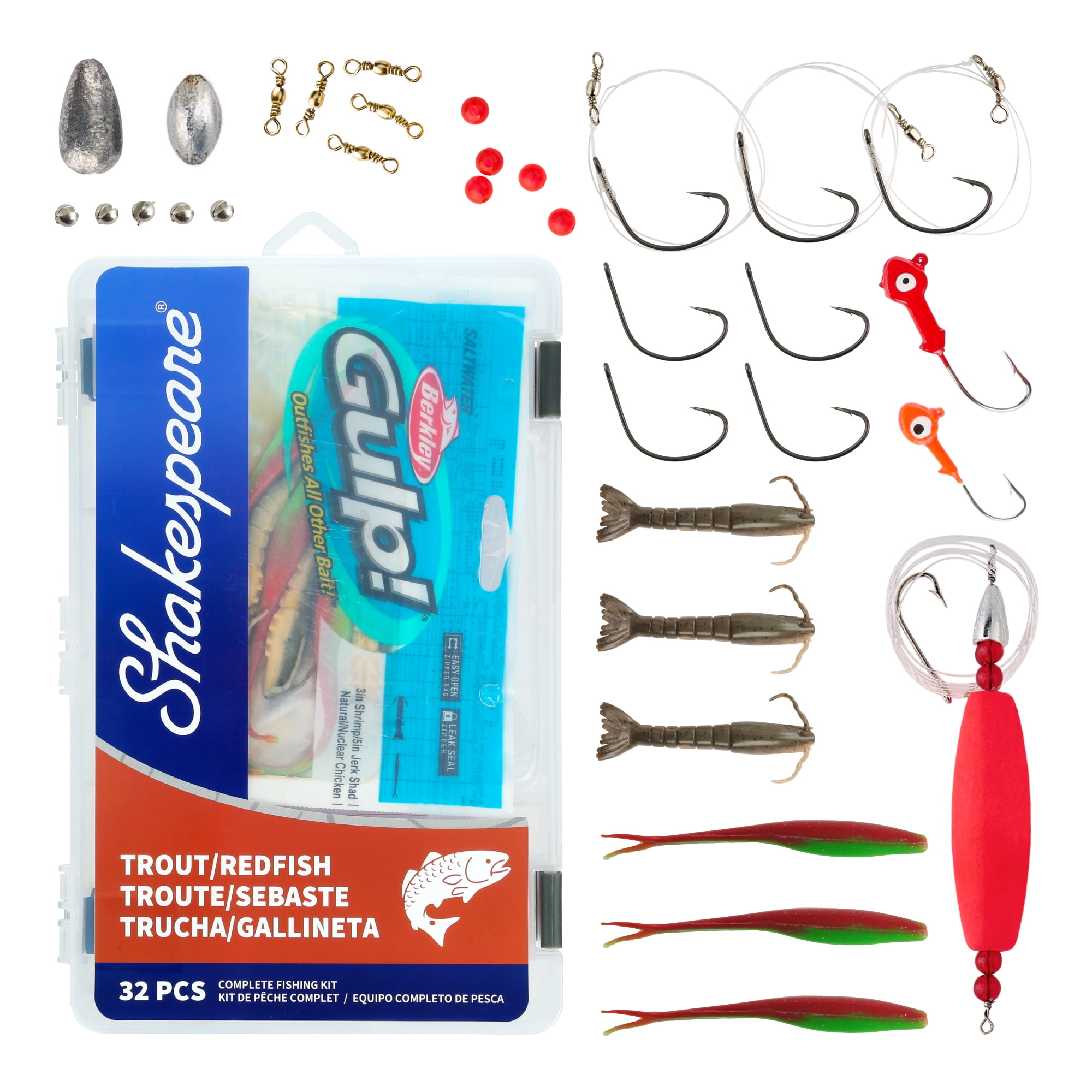 Shakespeare Catch More Fish Redfish Trout Tackle Box Kit, Fishing Tackle Box with Tackle