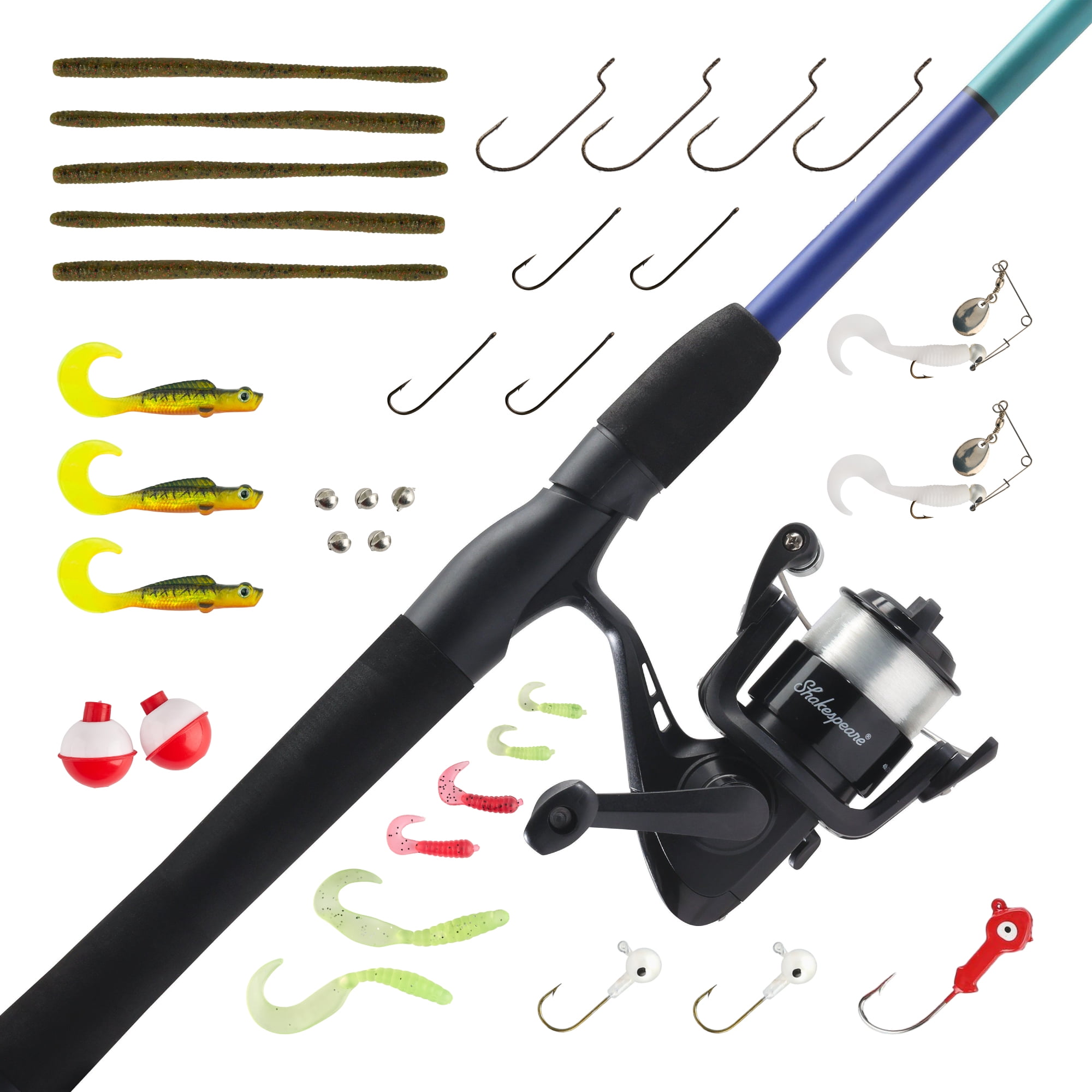 fishing rod cmf lake pond spin combo SHAKESPEARE CATCH MORE FISH™ SPINNING (Caña y Carrete) This convenient kit includes a durable Shakespeare rod and reel that comes pre Zebco Ready Tackle Lake/Pond Spinning