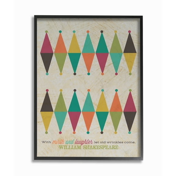 Shakespeare Laughter Quote Typography Geometric Diamond Patterns Framed Giclee Texturized Art, 11 x 14