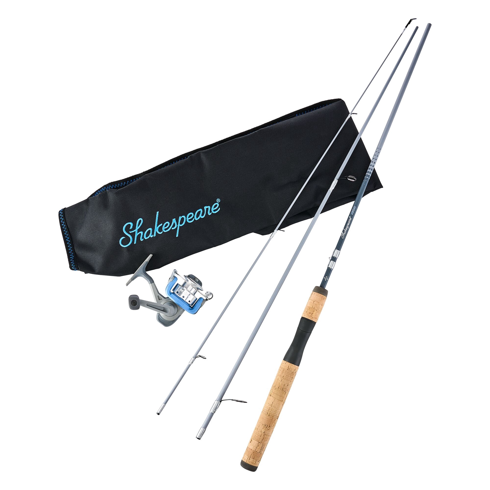 Shakespeare Micro Spinning Travel Combo, 6'6" 3-pc Light Fishing Rod, 25-Size Reel