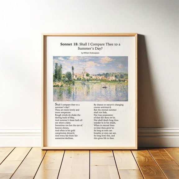 Shakespeare Poem Shall I Compare Thee to a Summer's Day Sonnet 18 with Vintage Claude Monet Art Poster Decor, Unframed Poster Size 16x24 F03.1.21l902