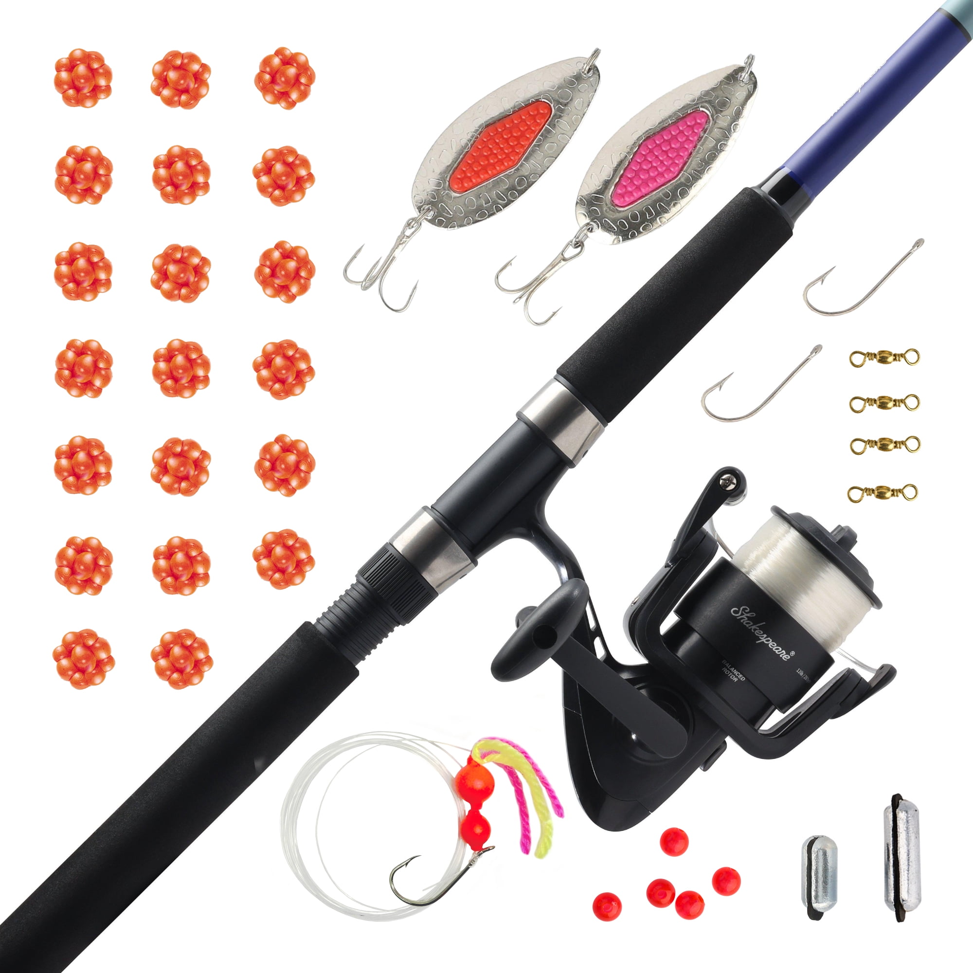 Shakespeare Catch More Fish 3 Spinning Fishing Combo Kit, Salmon