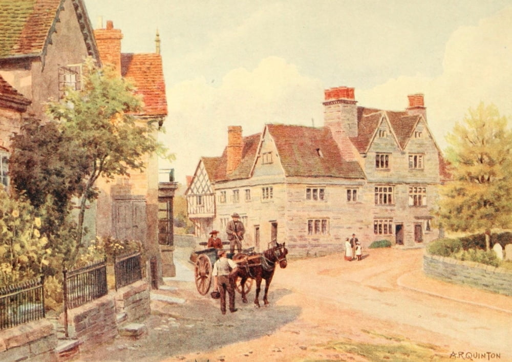 Shakespeares Country 1910 Old Falcon Inn Bedford Canvas Art - Alfred Quinton (24 x 36)