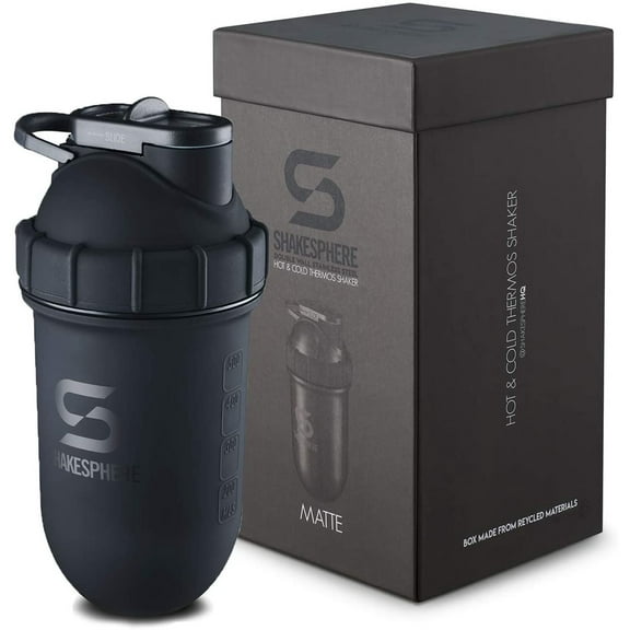 Shakesphere Tumbler Steel Protein Shaker Bottle Keeps Hot Drinks Hot & Cold Drinks Cold 24 oz, Matte-Black