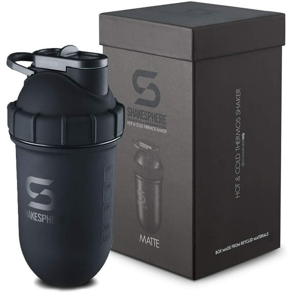 Shakesphere Tumbler Steel Protein Shaker Bottle Keeps Hot Drinks Hot & Cold Drinks Cold 24 oz, Matte-Black