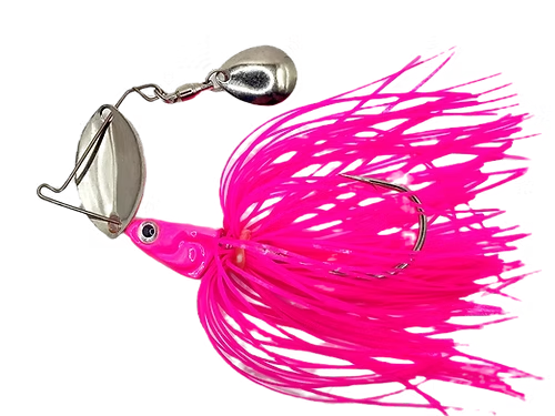 Shakin’ Shad 1/2 oz Hot Pink Bladed Jig / Colorado Spinner Blade for Vibration, Flash & Thump / Weedless Design Cuts Through Grass / Scented Hybrid Bass Fishing Lure / Game Changer Baits