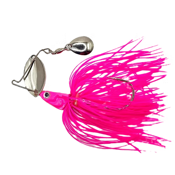 Shakin Shad 1/2 oz Hot Pink Bladed Jig / Colorado Spinner Blade for Vibration, Flash & Thump / Weedless Design Cuts Through Grass / Scented Hybrid Bass Fishing Lure / Game Changer Baits