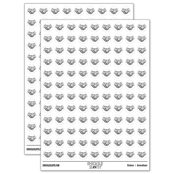 Shaking Hands Agreement Icon 200+ Round Stickers - White - Gloss Finish - 0.50" Size