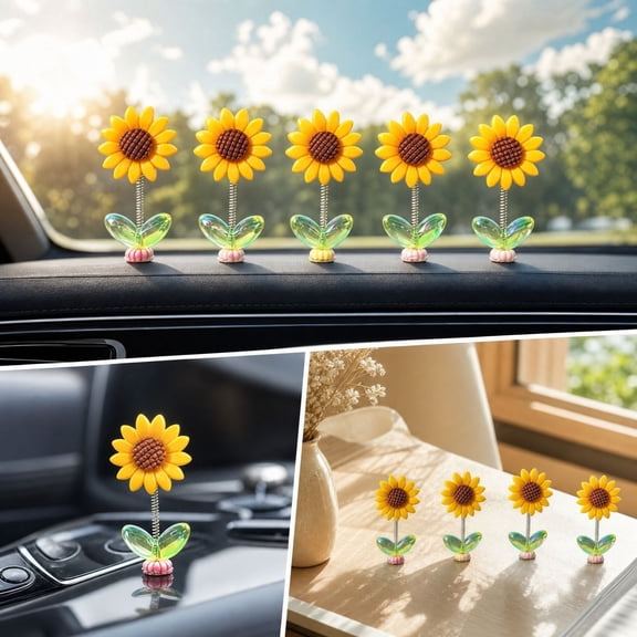 Shaking Head Sunflower Car Ornaments, Set of 10 Cute Dashboard Flowers for Car Interior Decoration