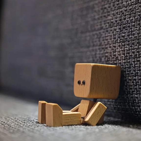 Shaking Wooden Figurine with 12 Interchangeable Faces,Desktop Bobblehead Toy 1.96in,Cute Mini Wooden Man with Expression Set for Desk Car-Fun Gift