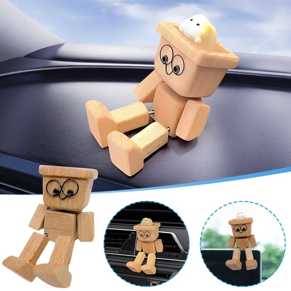 Shaking Wooden Man Figurine for Car Dashboard Decor, Handmade Funny Bobblehead Action Figure with Motion-Activated Sway, Secure Non-Slip Base for Desktop Creatives Ornaments