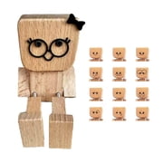 Shaking Wooden Man Figurine for Car Dashboard Decorations, Handmade Little Wooden Figure That Sways, 12 Magnetic Expressions, Shaking Feet Wooden Doll for Car