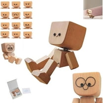 Shaking Wooden Man Figurine, Charming Little Wooden Figure That Sways, Handmade Shaking Woodens Doll with 12PCS Magnetic Expressions, Delicate Wood Desktop Dashboard Car Gifts