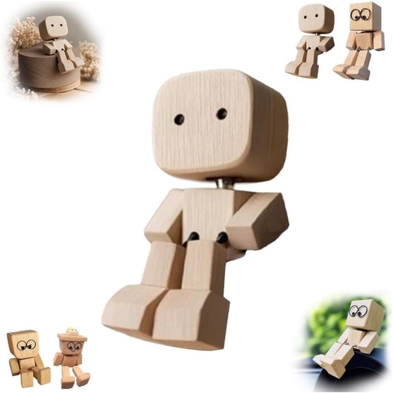 Shaking Wooden Man Figurine, Handmade Car Ornaments Action Figure, Funny Bobblehead Car Dashboard Decor, Modern Desktop Creative Ornaments, Little Nerdy Dolls Gifts for Men Office(1PC),CA