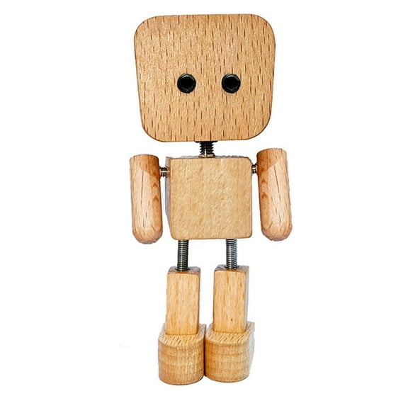 Shaking Wooden Man Figurine, Handmade Shaking Feet Wooden Car Dashboard Decorations,Funny Movable Joint Action Figure with 12PCS Magnetic Expressions,Creative Wood Tabletop Decorative Sculpture