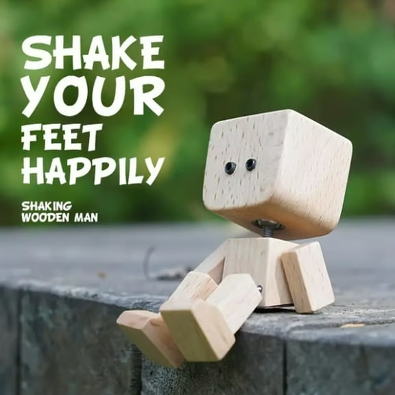 Shaking Wooden Man Figurine Handmade Shaking Feet Wooden Doll 3.14x1.57 Inch Funny Wood Desktop Decor Cute Bobble Leg Wooden Ornament for Office Desk Home Shelf Coffee Table Display