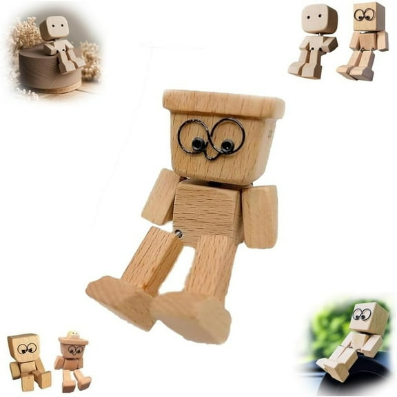 Shaking Wooden Man Figurine, Handmade Shaking Feet Wooden Doll, Car Ornaments,Funny Wood Desktop Decor, Creative Gifts Commutes with Multiple Magnetic Decorations, Car Decorations (3Pcs) Harlik