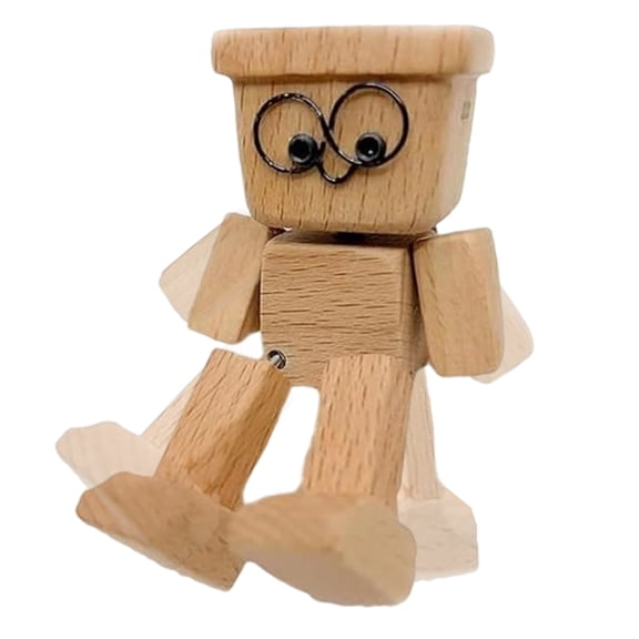 Shaking Wooden Man Figurine | Man Tabletop Decor | Creative Statue for Car Dashboard Study Shelf Display Desk Bedroom Living Room Home