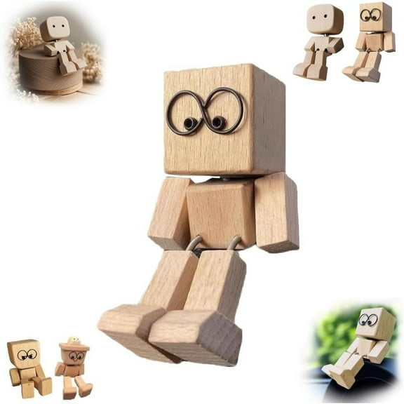 Shaking Wooden Man Figurine, Shaking Feet Wooden Doll, Handmade Wooden Shaking Car Figurine, Desktop Decor, Car Accessories, Car Ornaments, Dashboard Decor, Creative Gifts,A