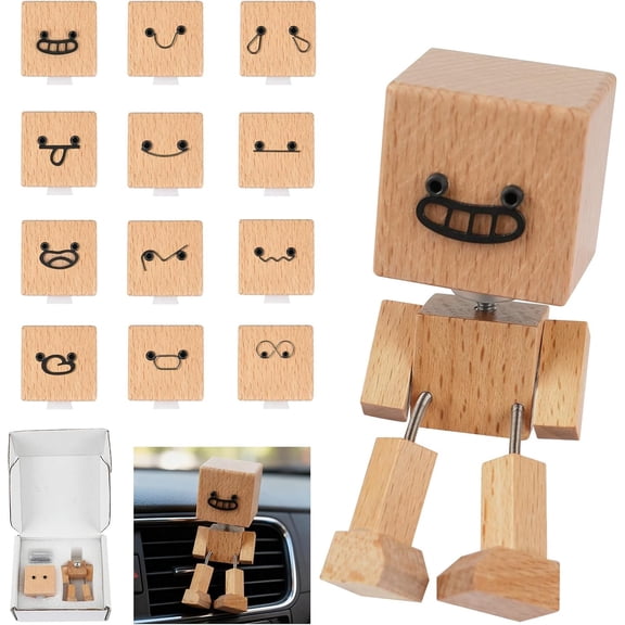 Shaking Wooden Man Figurine, Shaking Woodens Doll with 12 count Expressions, Shaking Wooden Dashboard Decorations, Creative Desktop Decor