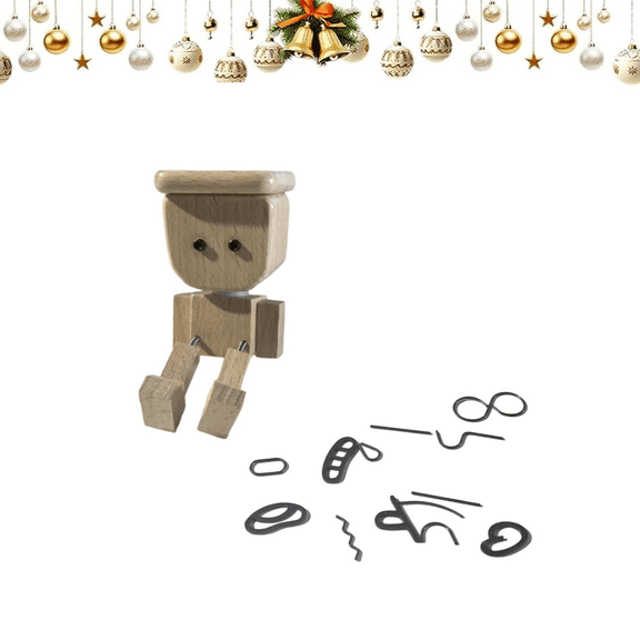 Shaking Wooden Man Figurine with 12 Magnetic Expressions, Handmade Car Dashboard Decor, Wooden Figure Desktop Ornament, Gifts for Wife Daughter-B