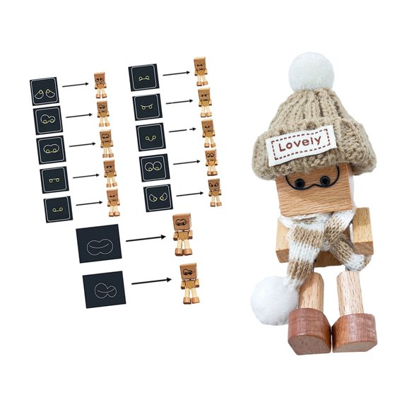 Shaking Wooden Man Figurine with Expressions, Handmade Car Dashboard Decor