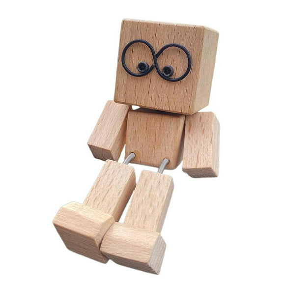 Shaking Wooden Man Figurine with Magnetic Expressions, 360° Swivel for Car Dashboard or Desk Decor
