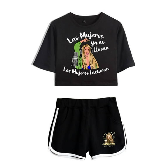 Shakira Las Mujeres Ya No Lloran Fashion and trendy women's short sleeved shorts streetwear set