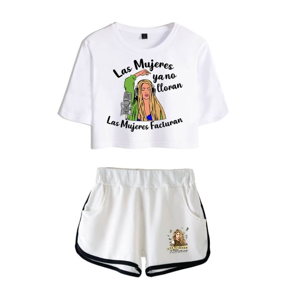 Shakira Las Mujeres Ya No Lloran Fashion and trendy women's short sleeved shorts streetwear set