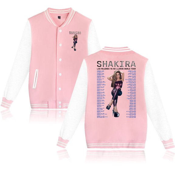 Shakira Las mujeres ya no lloran World Tour Baseball Jersey Street Trend Snap Button Long Sleeve Top