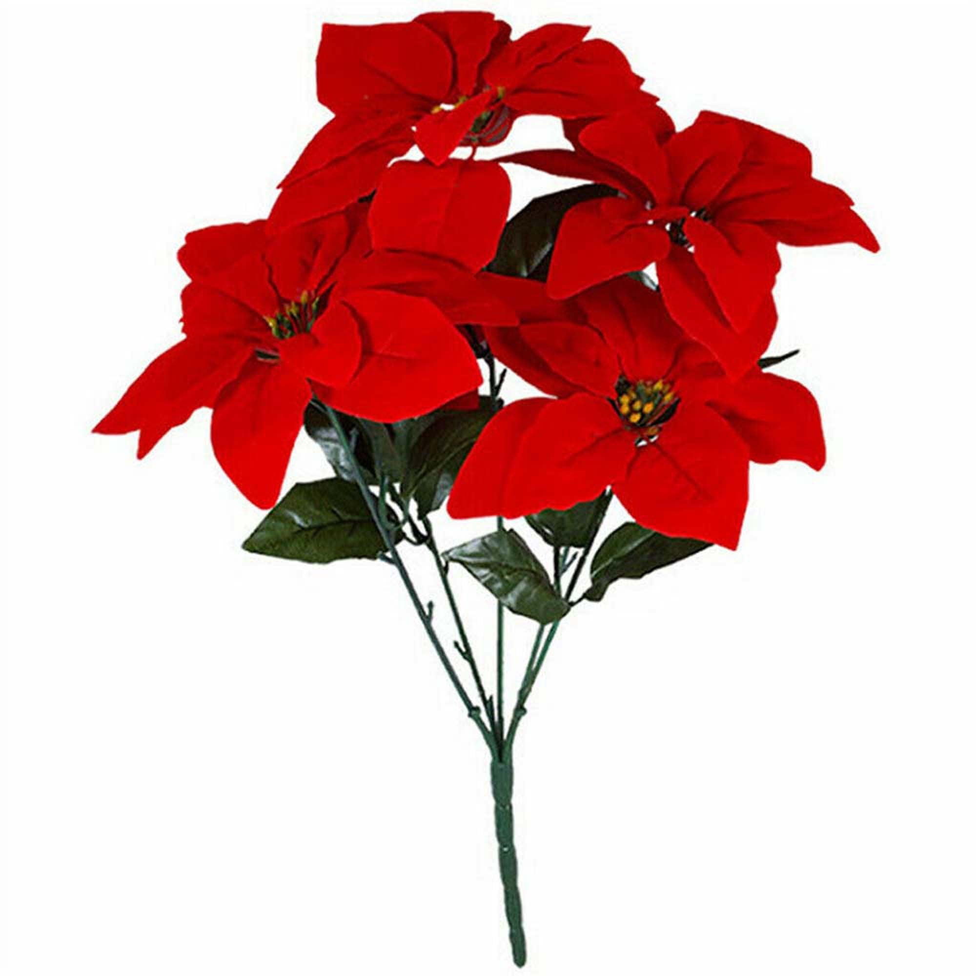 Shakub Christmas Artificial Silk Poinsettia Bush Red Flowers Home ...