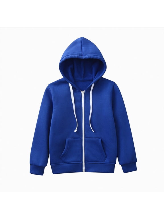 Boys School Uniform Hoodies Full Zip Jacket Fall Winter Plain Sweatshirt