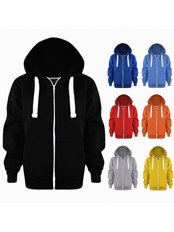 Boys School Uniform Hoodies Full Zip Jacket Fall Winter Plain Sweatshirt