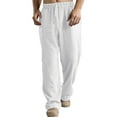 thumbnail image 1 of Shakumy Men Nylon Track Pants Sports Breathable Trousers Men's Loose Pocket Cotton Washed Linen Stripped Trousers White Large, 1 of 5
