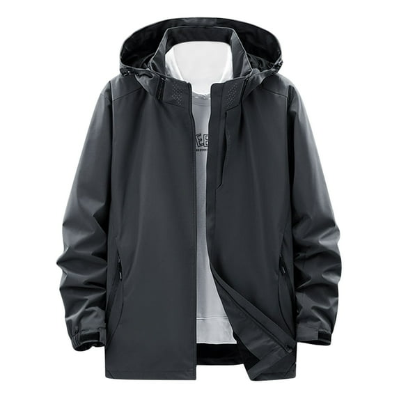 Shakumy Mens Jackets for Fall Men's Casual Detachable Hood Long Sleeve Zipper Pocket Coat Jacket Men Jacket Outdoors Grey 4X-Large