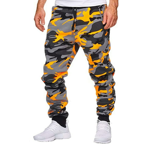 Shakumy Metallic Pants Men Casual Shot Men's Camouflage Sports Jogging Trousers Fitness Print Men's Track Pants Mens Orange X-Large