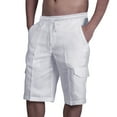 thumbnail image 1 of Shakumy Shorts Mens Workout Spring Hawaii Beach Summer Mens Solid Linen Shorts Leisure Multi-pocket Men Running Short White Medium, 1 of 5