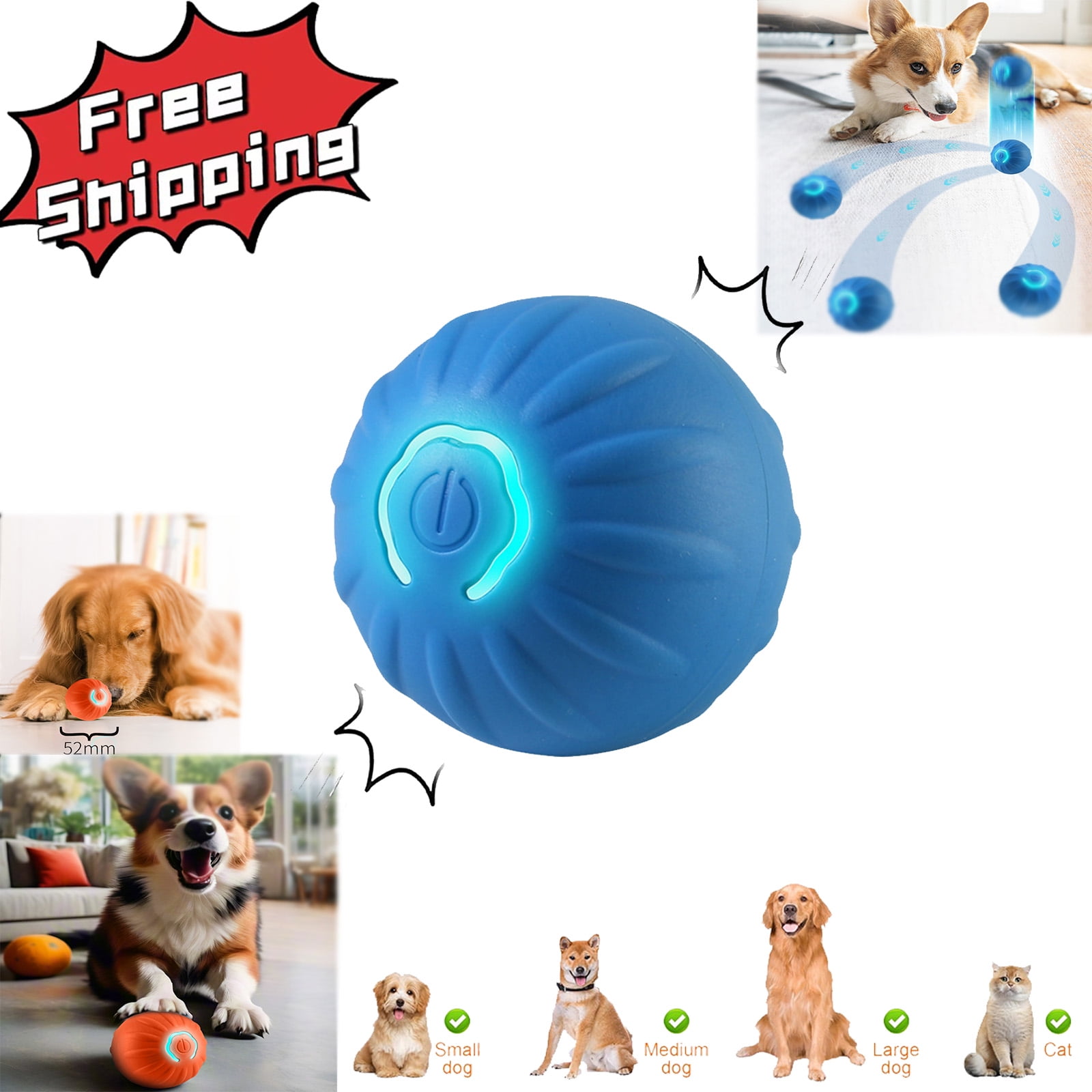Shaky Ball Toy for Dogs, Interactive Dog Toys, 2.05in Dog Balls, 2025 New Upgraded Motion Activated Automatic Rolling Ball Toys, for/Small/Medium/