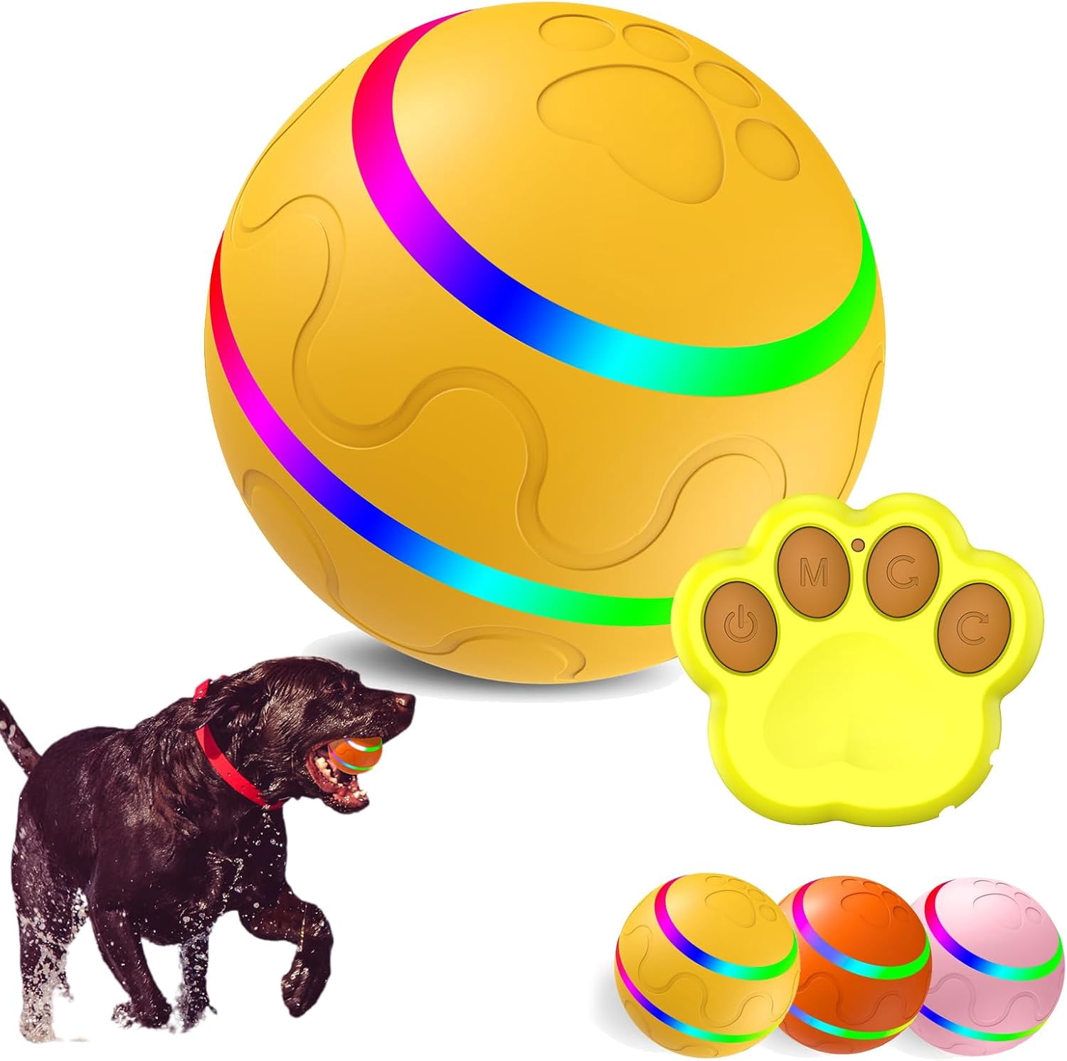 Shaky Ball Toy for Dogs, Shaky Dog Ball, Shaking Dog Ball, Interactive Dog Ball, Motion-Activated Rolling Dog Toy with LED Lights, USB Rechargeable, For All Types of Dogs (Yellow + Remote Control)