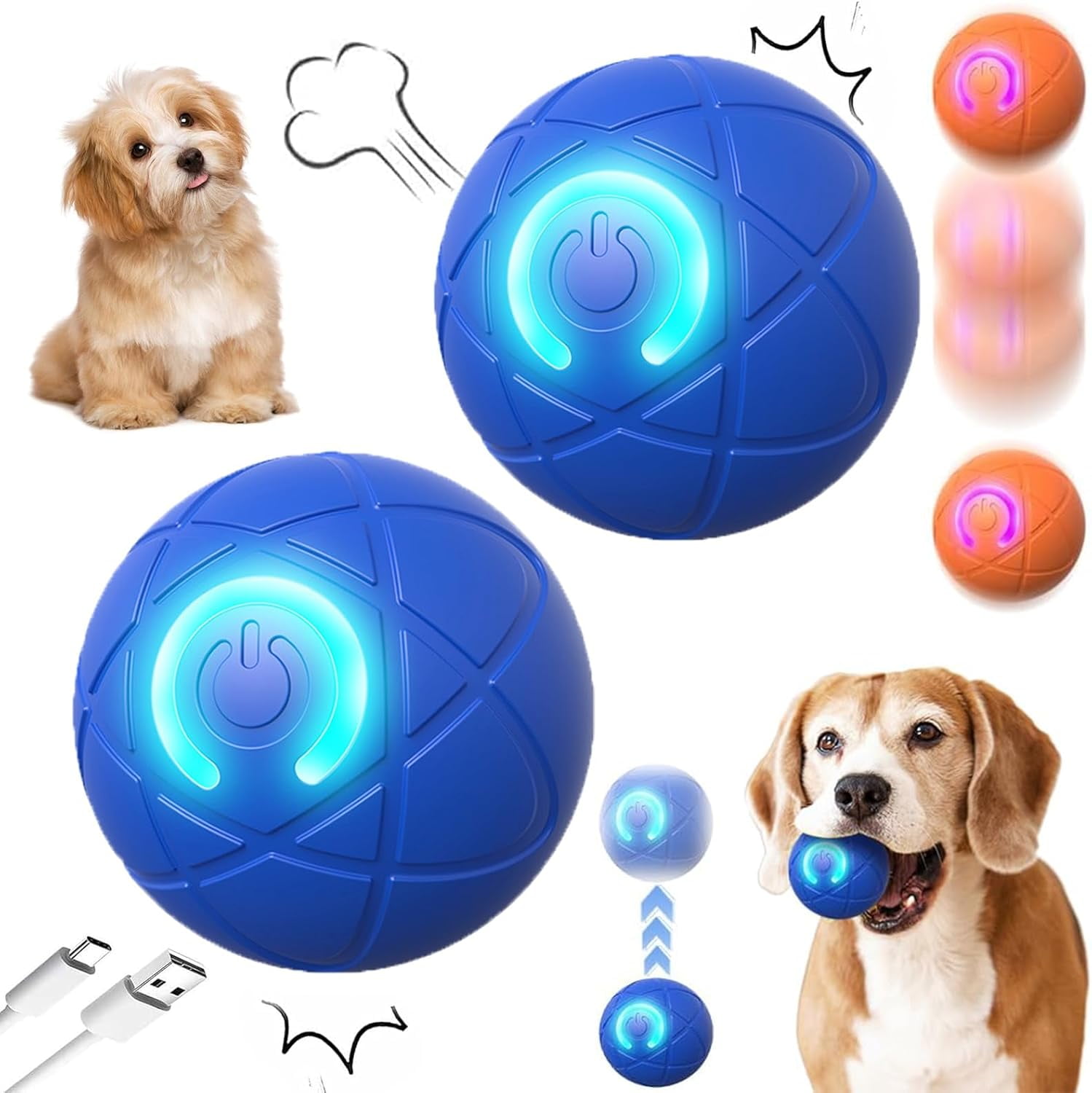 Shaky Ball Toy for Dogs,Interactive Dog Toys,2025 New Vibrating Dog  Balls,USB Rechargeable Automatic Moving Toy Ball for Dogs and Cats,Blue(2PC)